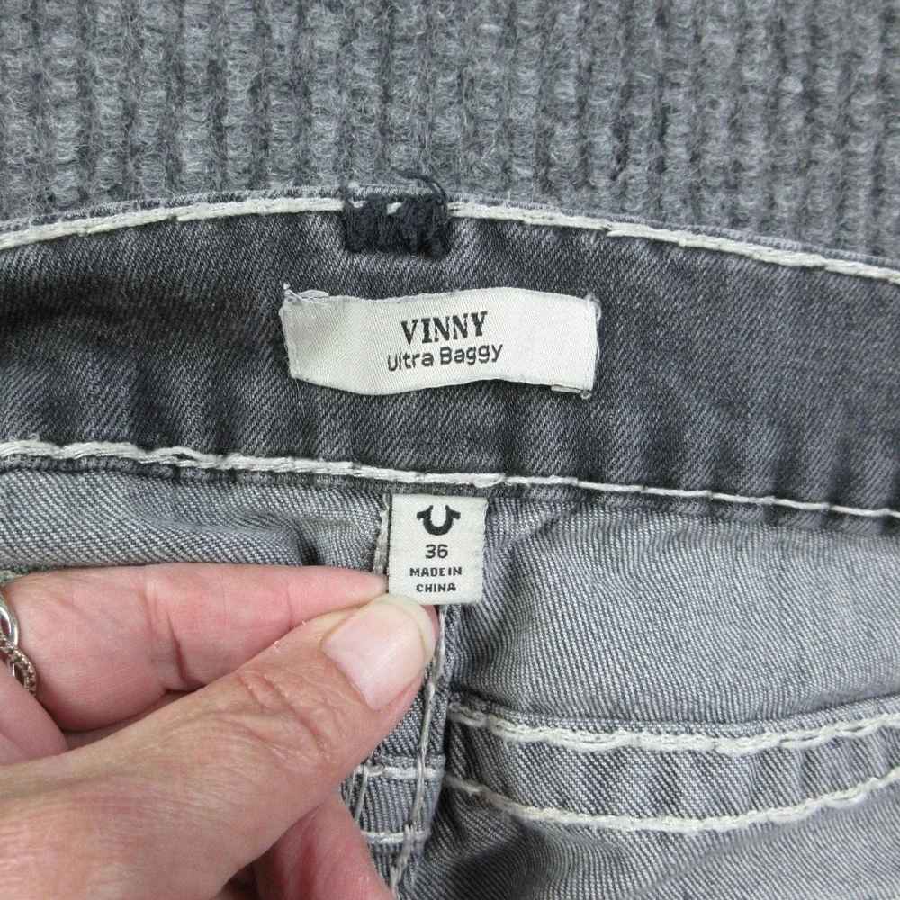 True Religion Jeans Mens 36 Black Vinny Super T Flap Wide-Leg Relaxed 37x31*